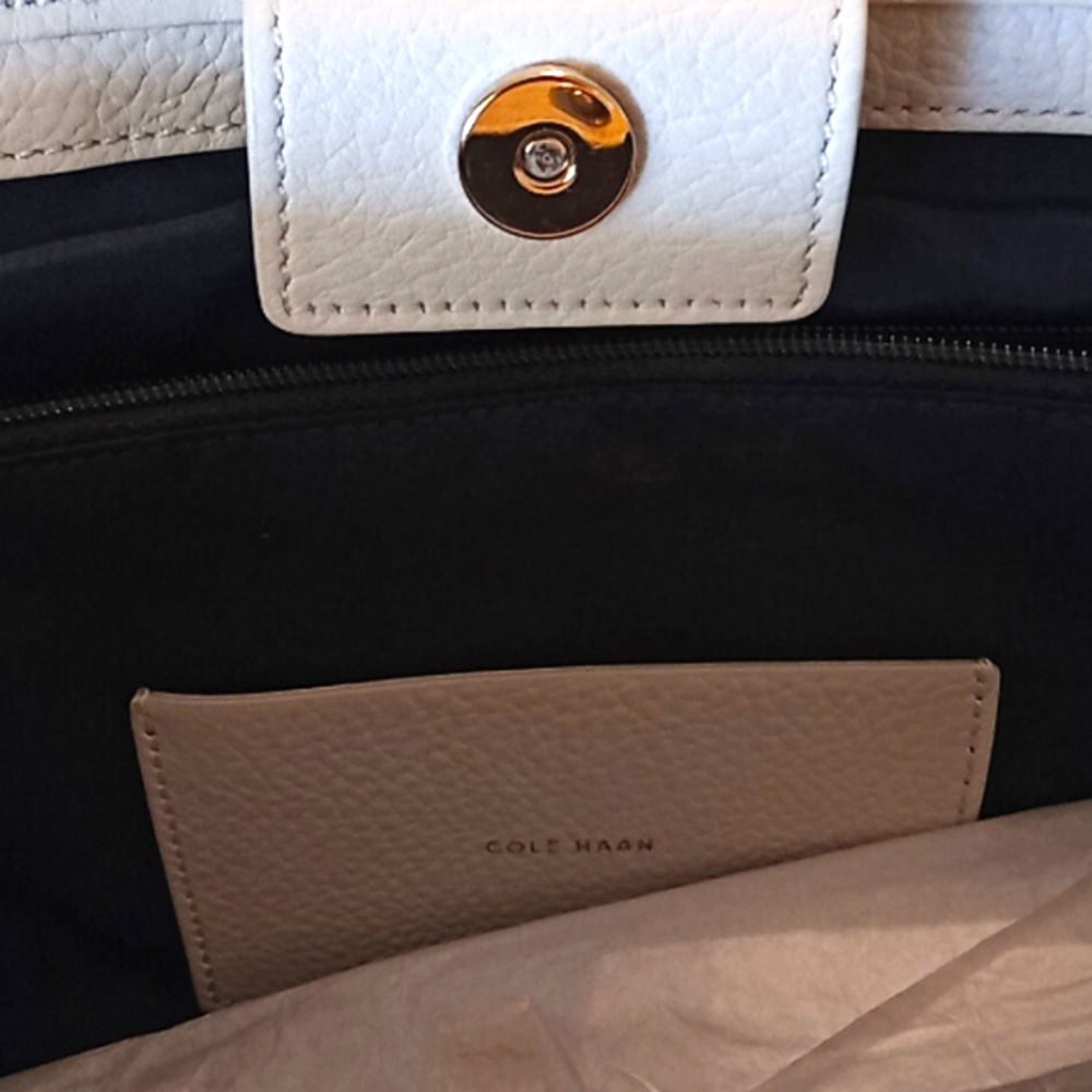 COLE HAAN Genuine Woven Detail Leather Large Tote Bag. Beige. NWT. Beautiful! - Picture 6 of 16
